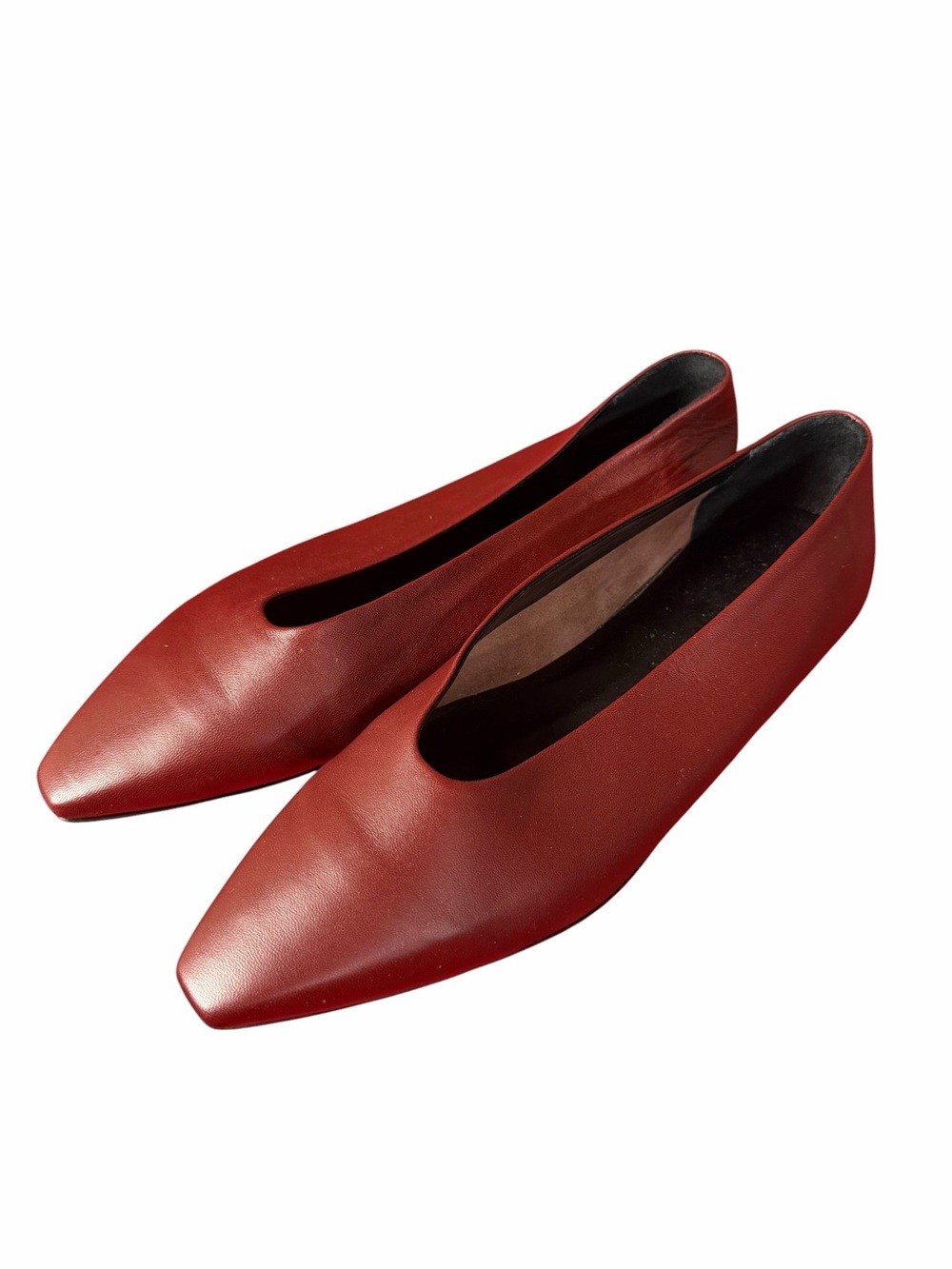 Aeyde Burgundy Red Leather Square Toe Ballet Flats 37.5/ US 7.5 Made in Italy